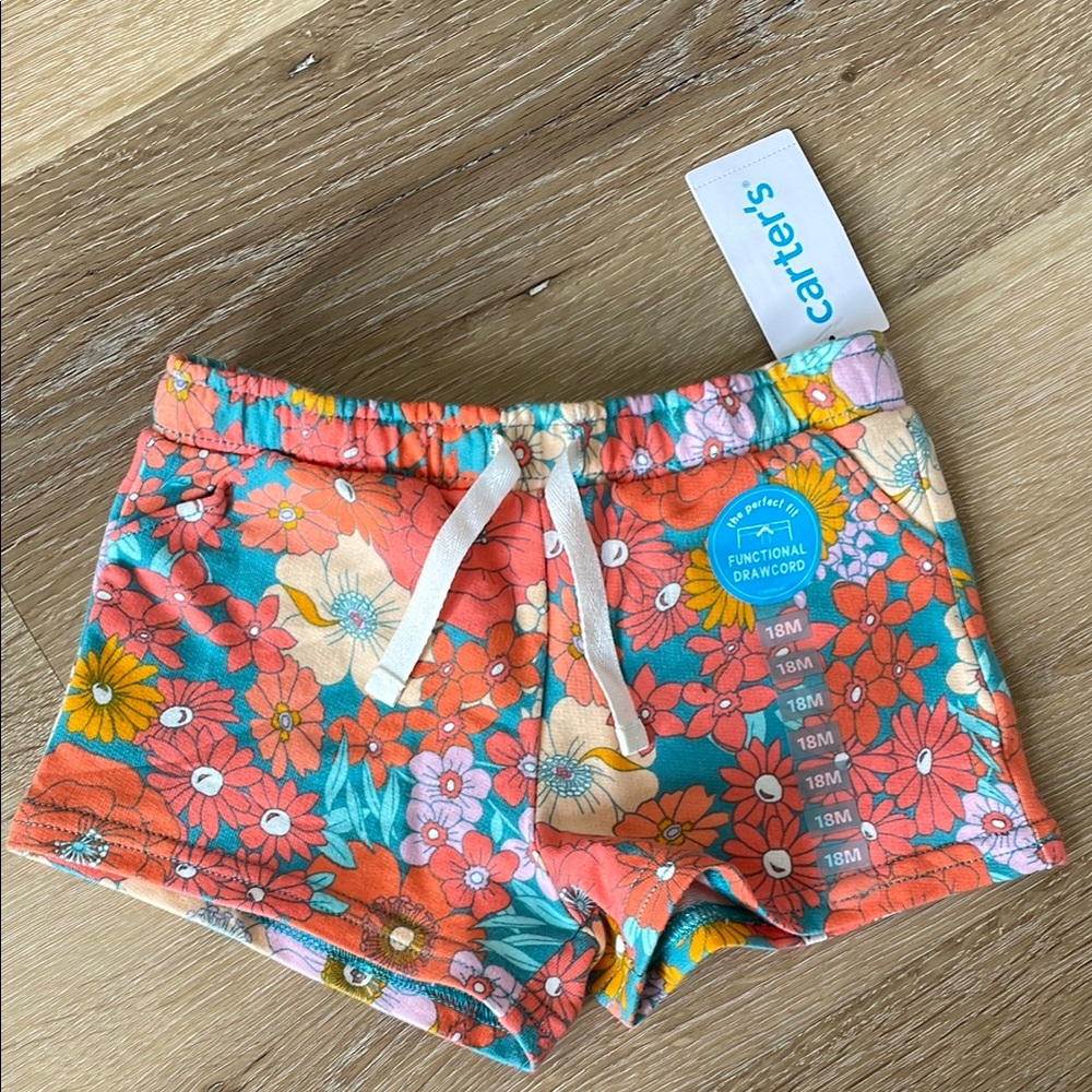 Carter's Floral Kids Shorts - Orange and Blue